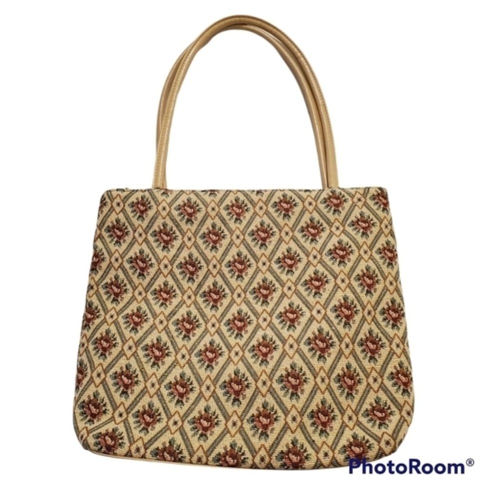 VINTAGE floral tapestry zippered tote bag